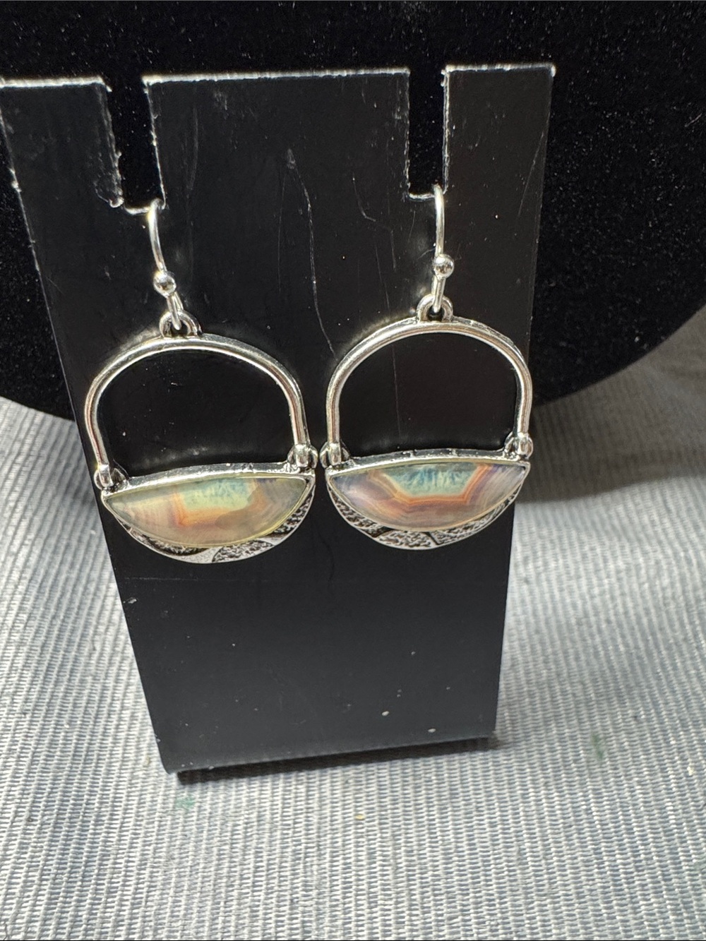 Vintage Source Unknown Silver-Tone Iridescent Shell Half-Moon Drop Earrings